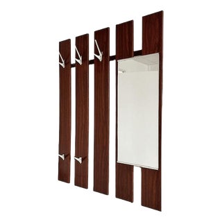 Vintage Danish Wall Coat Rack in Rosewood with Mirror, 1960s For Sale