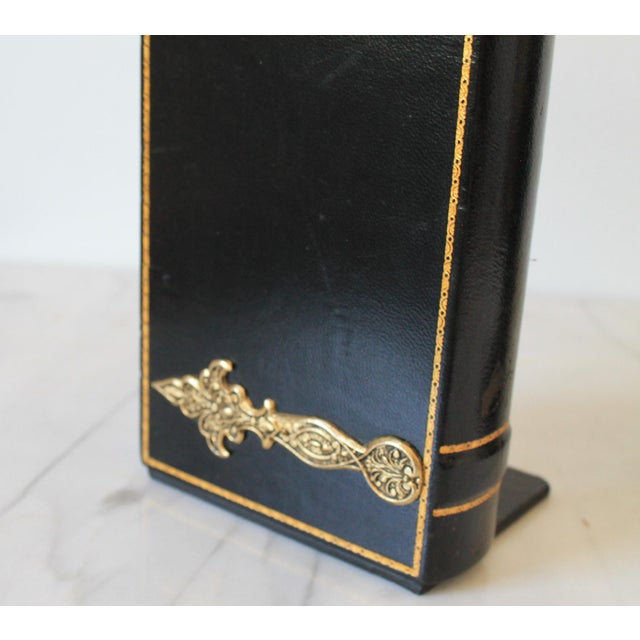 Vintage Black and Gold Leather Faux Book Bookends - A Pair For Sale - Image 11 of 11