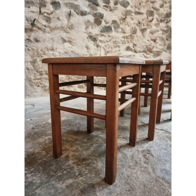 Vintage Workshop Stools in Beech Wood, 1930s, Set of 6 For Sale - Image 13 of 14