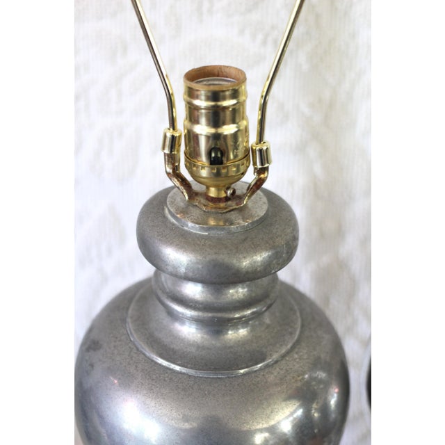 Metal Pair of 1950s Regency Table Lamps in Pewter For Sale - Image 7 of 8