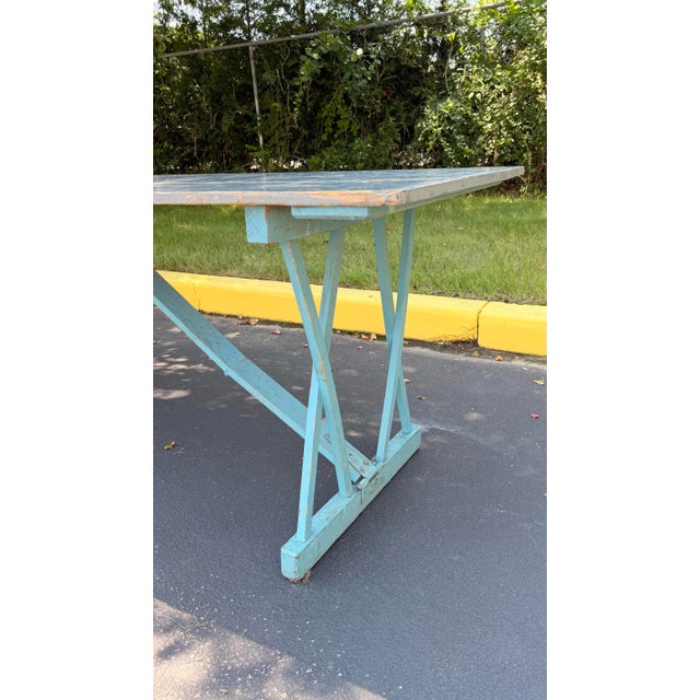 Vintage American Folding Dining Table in Blue Paint For Sale In New York - Image 6 of 7