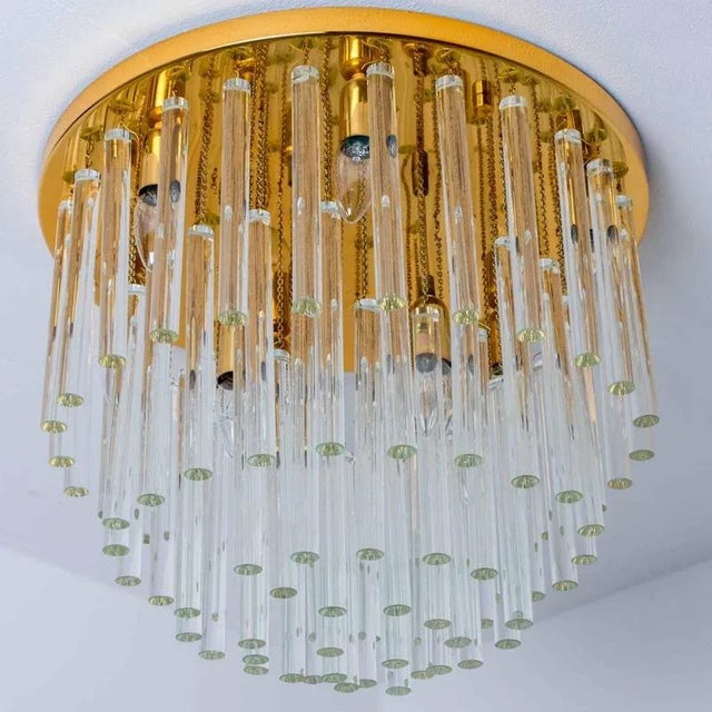 Glass and Brass Flush Mount attributed to Palme, 1970s For Sale - Image 3 of 8