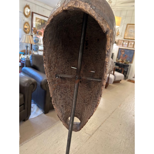 Collection of African Carved Wood Masks on Tall Custom Iron Stands For Sale - Image 12 of 16