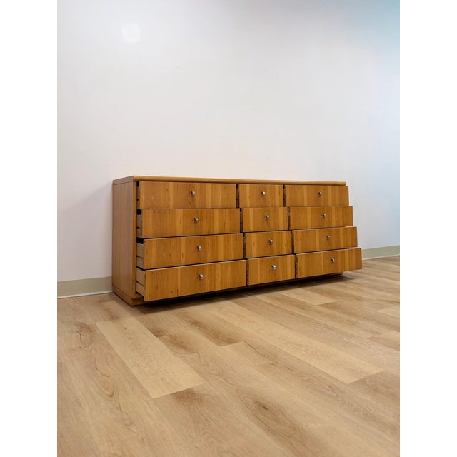 Wood Founders Furniture MCM Blonde Twelve Drawer Dresser Vintage Mid-Century For Sale - Image 7 of 12