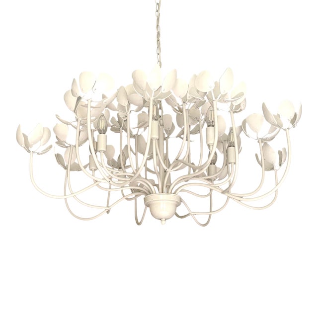 Anthropologie Gardenia Floral Iron Chandelier, 38” Diameter, Off-White, 8-Light For Sale