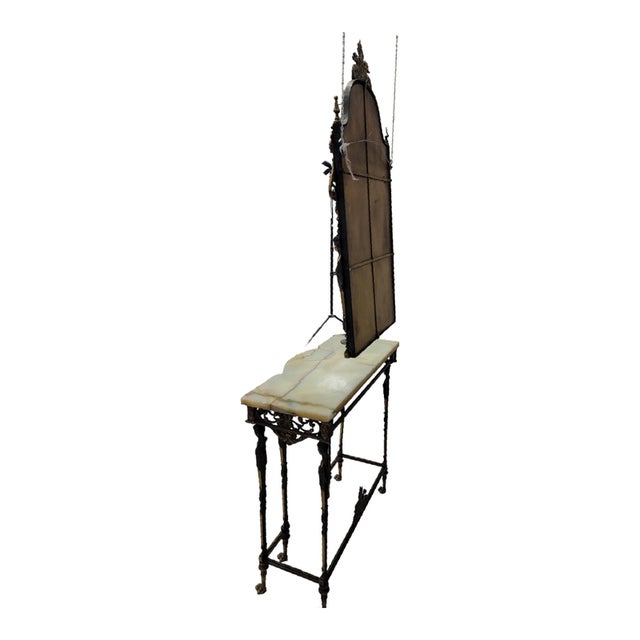 Bronze Antique Oscar Bach Style Console Table With Mirror For Sale - Image 8 of 12