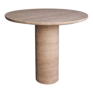 Bullet Leg Travertine Round Dining Table 40" For Sale