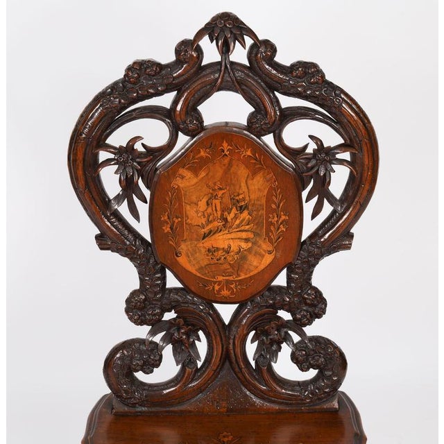Antique Swiss Walnut Marquetry Inlaid Musical Chair, 19th Century For Sale - Image 9 of 16