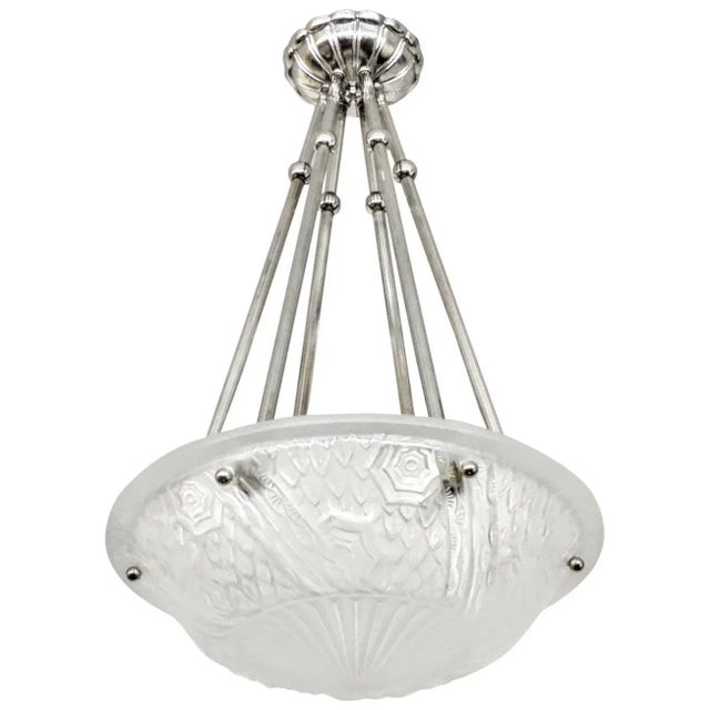 French Art Deco Pendant Chandelier by Schneider For Sale In New York - Image 6 of 7
