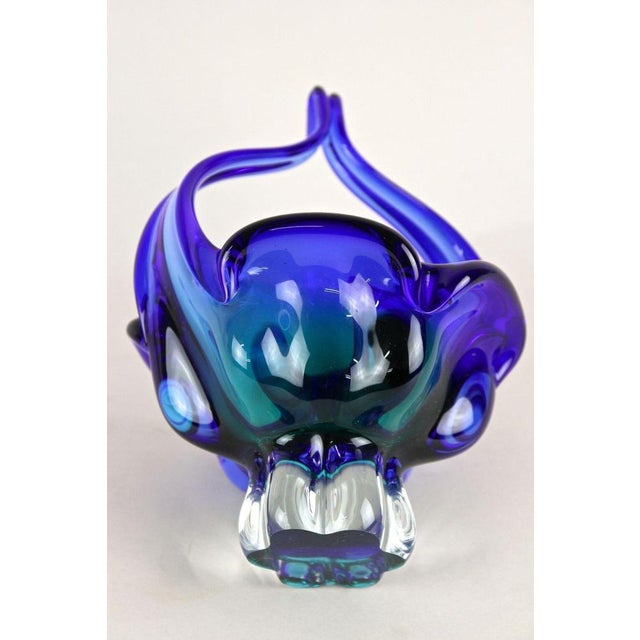 Mid-Century Blue Murano Glass Basket with Curved Handles, Italy, 1960 For Sale - Image 15 of 18