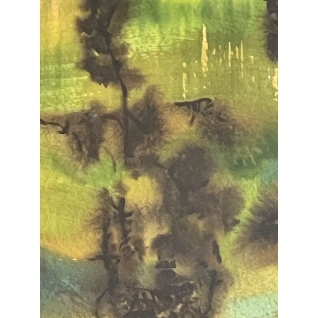 Postmodern Abstract Impressionist Gouache MCM Postmodern Painting Art Signed 1950s For Sale - Image 3 of 7