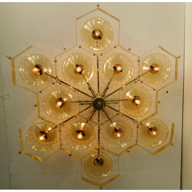 Italian 21st Century Beehive Polished Brass Amber Bubbles Murano Flush Mount by Fabio LTD For Sale - Image 3 of 7