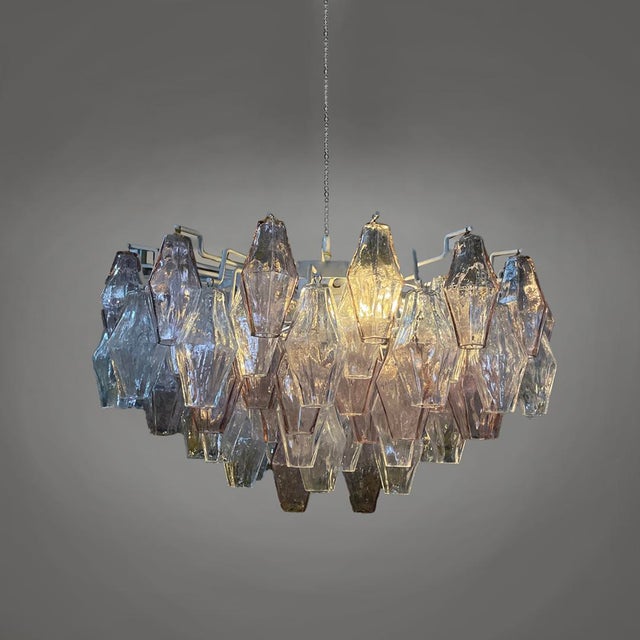 Italian mid-century modern chandelier Poliedri Carlo Scarpa for Venini, 1960s Chandelier model Poliedri with a white...