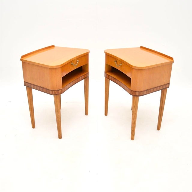 Mid-Century Modern Vintage Swedish Elm Bedside Tables, 1950s, Set of 2 For Sale - Image 3 of 11