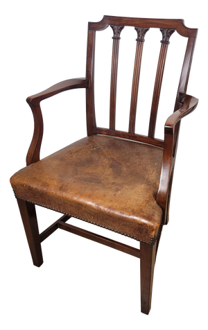 19th Century Victorian English Armchair in Carved Leather and Mahogany, 1890