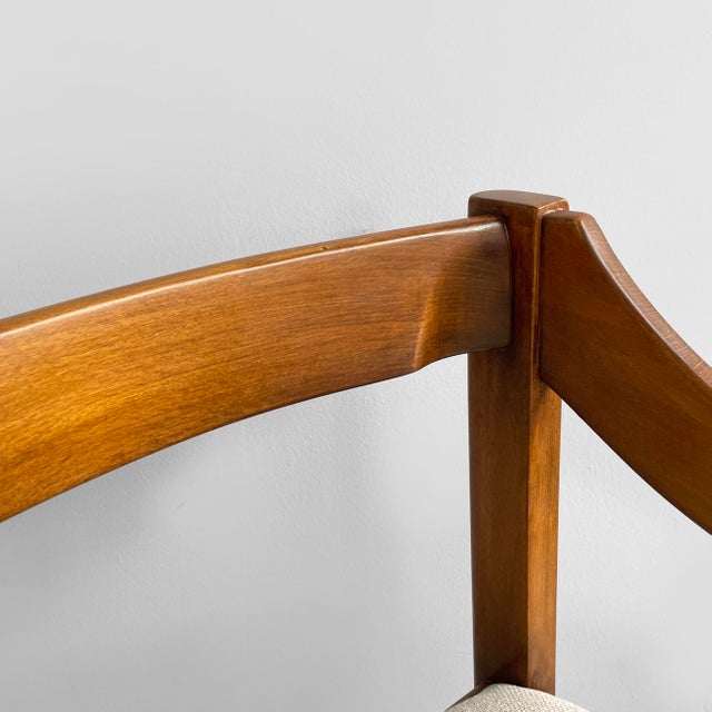 Beige Modern Italian Chairs with Armrest in Wood and Beige Fabric, 1970s, Set of 4 For Sale - Image 8 of 13