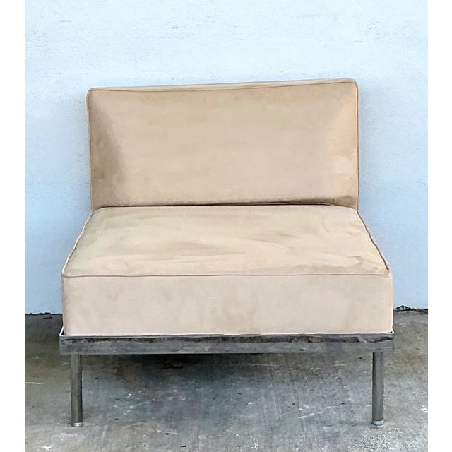 Almond Vintage Minimalist Chrome Base Lounge Chair For Sale - Image 8 of 12