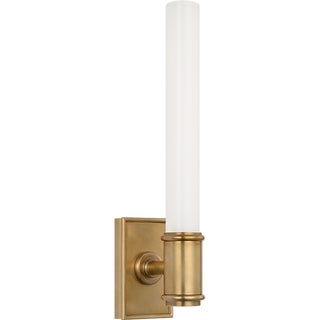 Chapman & Myers for Visual Comfort Signature Owen 14" Single Bath Light in Antique-Burnished Brass with White Glass For Sale