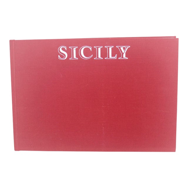 1987 Sicily Red Linen Hard Cover Coffee Table Book Italian Travel Reference For Sale