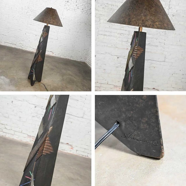 Postmodern Artmaster Studios Geometric Triangular Hand Painted Plaster Floor Lamp For Sale - Image 6 of 13