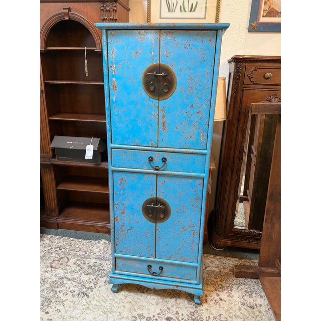 Asian Chinese Inspired Cerulean Wedding Cabinet For Sale - Image 3 of 12