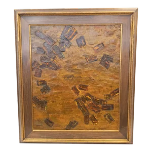 Mid-Century Geometric Copper Color Abstract Painting by Betty Gilman