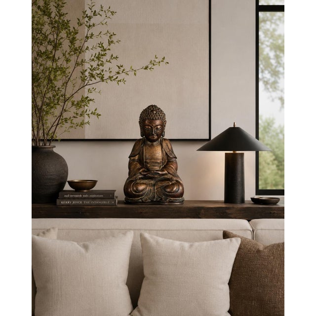 An enchanting cold-painted Tang style bronze statue depicting a youthful / "Baby" Buddha. This gilt bronze piece features...