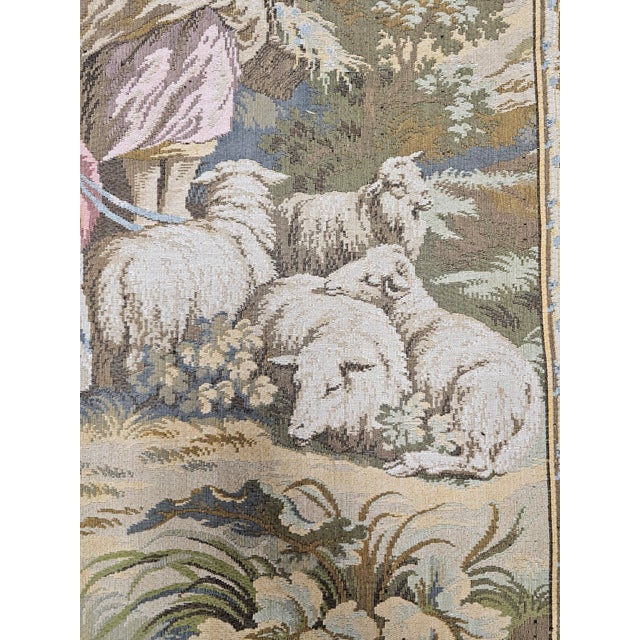 20th Century Flemish Style Wall Tapestry With Hanging Bar For Sale - Image 11 of 11