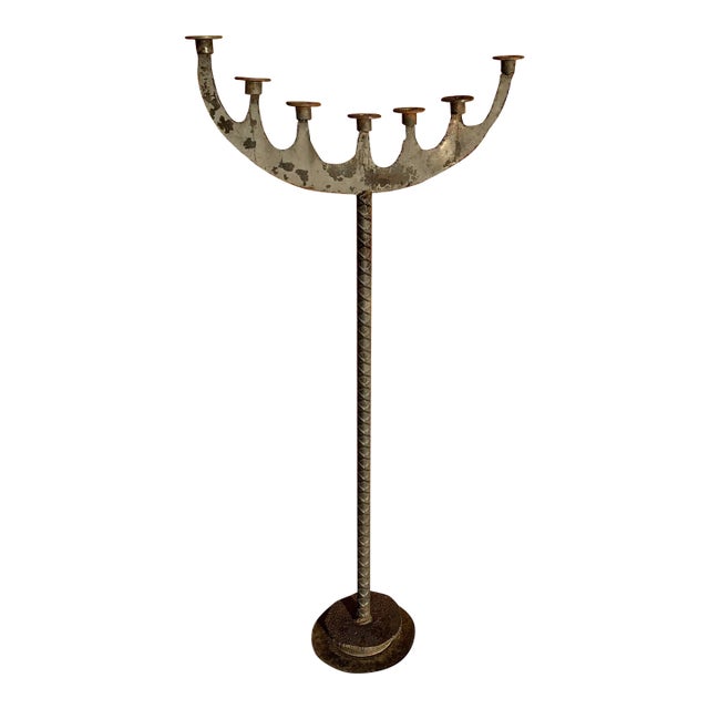 Torch Cut Brutalist Steel and Iron Floor Standing Candelabra Candle Holder For Sale