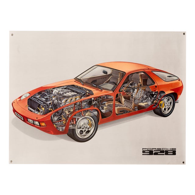 Porsche 928 Red Cutaway Poster, 1980 For Sale