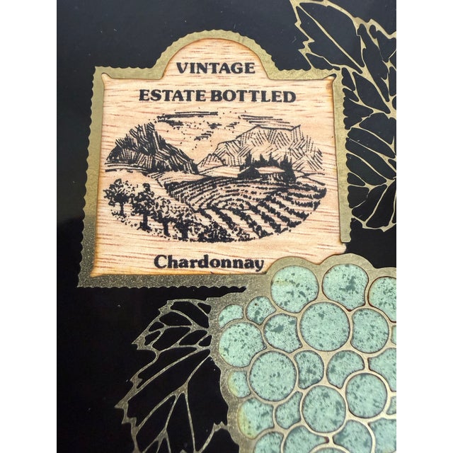 1960s Couroc Monterey Black Serving Tray With Brass and Stone Inlay Wine Motif For Sale In Los Angeles - Image 6 of 12