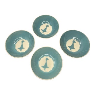 1930s / 1940s Continental Kilns Robins Egg Blue Duck in a Bonnet Bowl- Set of Four For Sale