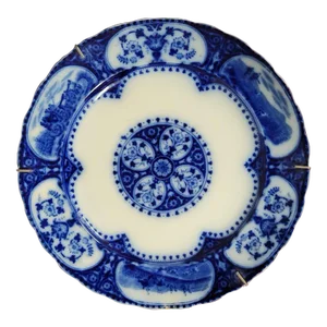 Antique 10" English Flow Blue Dinner Plate With Hunt Scenes