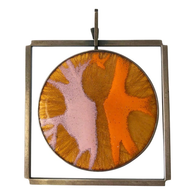 James Parker Sterling Silver Orange and Pink Enamel San Diego Modernist Pendant For Sale