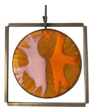 James Parker Sterling Silver Orange and Pink Enamel San Diego Modernist Pendant