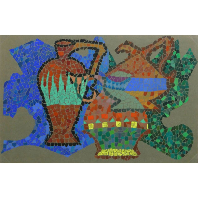 Multicolored Vintage French Painting - Ceramic Pitchers in Mosaic Style For Sale