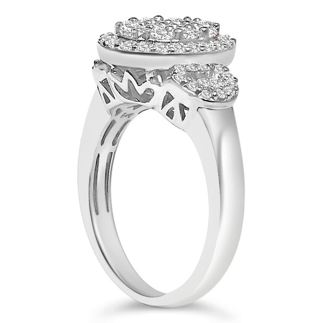 Haus of Brilliance 10K White Gold 1.0 Cttw Diamond Oval Cluster with Halo Vintage-Inspired Art Deco 3 Stone Style Statement Ring (G-H Color, SI1-SI2 Clarity) - Size 7.25 For Sale - Image 4 of 6