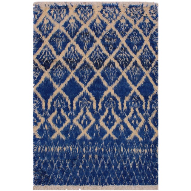 Blue 1990s Boho Chic Modern Moroccan Wool Rug - 4′1″ × 6′1″ For Sale - Image 8 of 8