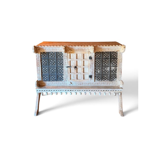 Gray Mid-Century Indian Carved Cabinet with Horse-Head Details, 1970s For Sale - Image 8 of 8