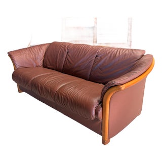 Ekornes Stressless Manhattan 3-Seater Leather Sofa Cognac Birch Scandinavian For Sale