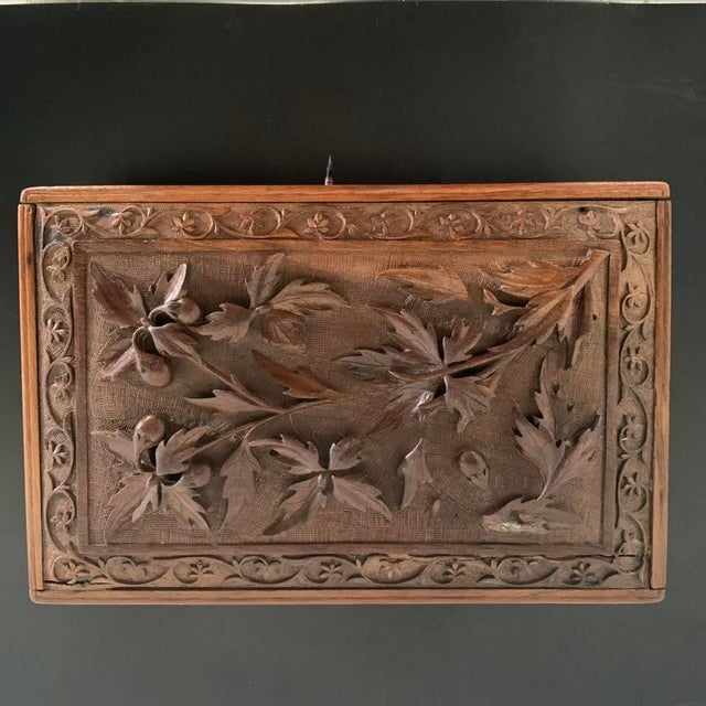 19th Century Antique Kashmiri Hand-Carved Monogrammed Walnut Box With Original Key For Sale - Image 13 of 18