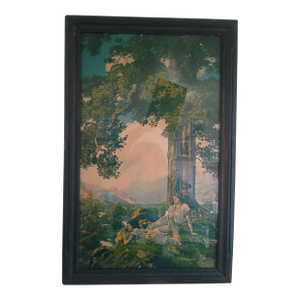 Large 1927 Maxfield Parrish "Hilltop" Lithograph in Original "Stippled" Frame - House of Art Ny