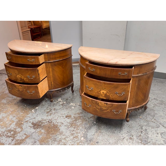 Late 19th Century Neoclassical Semicircular Demi-Lune Commodes, Pair, 19th Century For Sale - Image 5 of 12