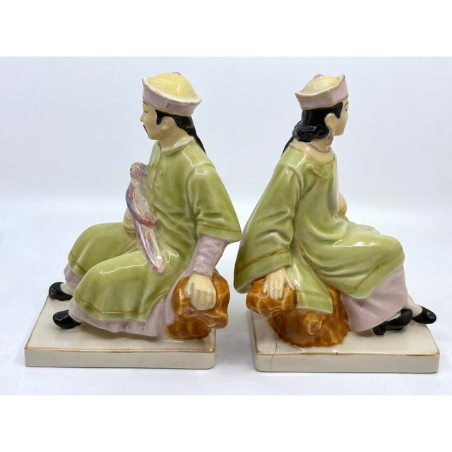 Traditional Vintage Mid Century Asian Man and Woman Bookends/ Decorative Figurines- A Set For Sale - Image 3 of 12