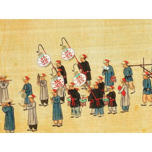 An antique Chinese watercolor painting on silk depicting a Royal Processions in Beijing in the manner of Zhou Peichun,...