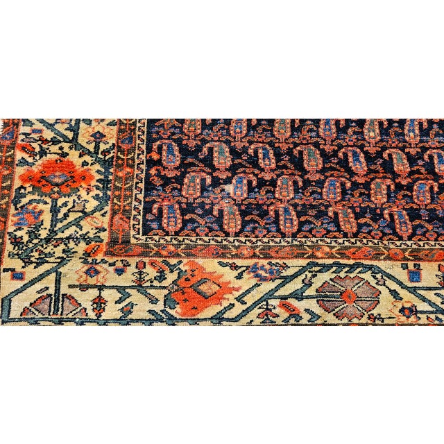 19th Century Persian Kurdish Gallery Rug, Hand-Knotted Wool, All-Over Paisley & Poppy Pattern, Navy & Ivory, 5x10 For Sale - Image 16 of 18