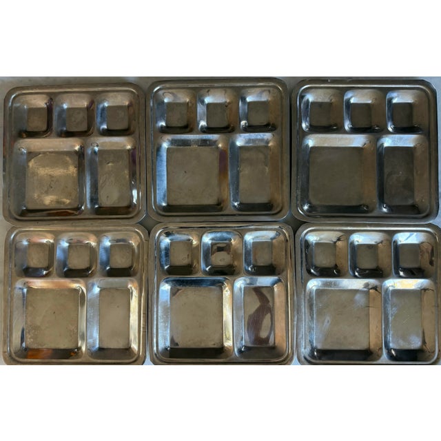 Set of 6 vintage 5 compartment metal food trays or plates. Perfect for BBQs or picnics!