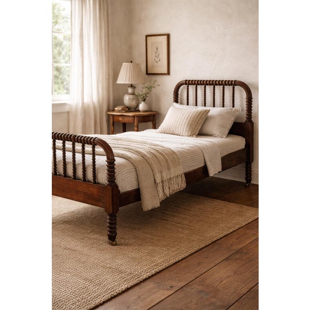 Late 19th Century Antique Spool-Turned Twin Bed Frame With Original Casters – Late 19th Century Bobbin Bed, Solid Wood Cottage Americana For Sale - Image 5 of 8