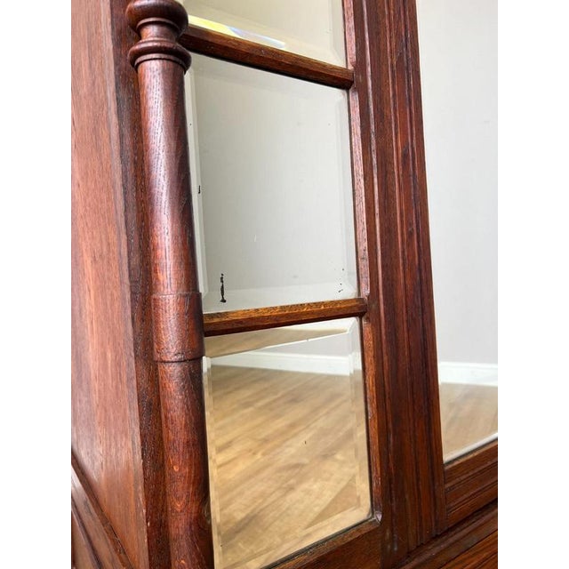 Antique French Carved Oak Mirrored 2-Drawer Armoire For Sale - Image 13 of 18