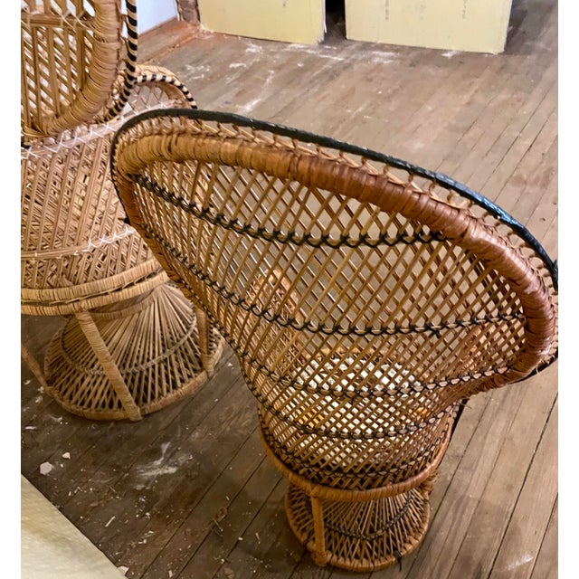 Mommy & Me Pr Small Large Rattan Emmanuelle Fan Peacock Bohemian Wicker Chairs For Sale - Image 11 of 12